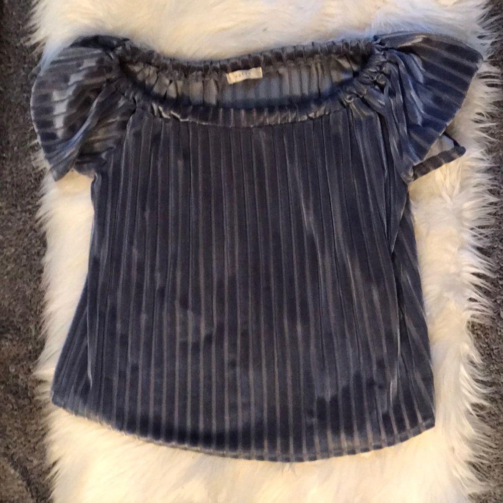 🎄Blue Velvet Off-The-Shoulder Top